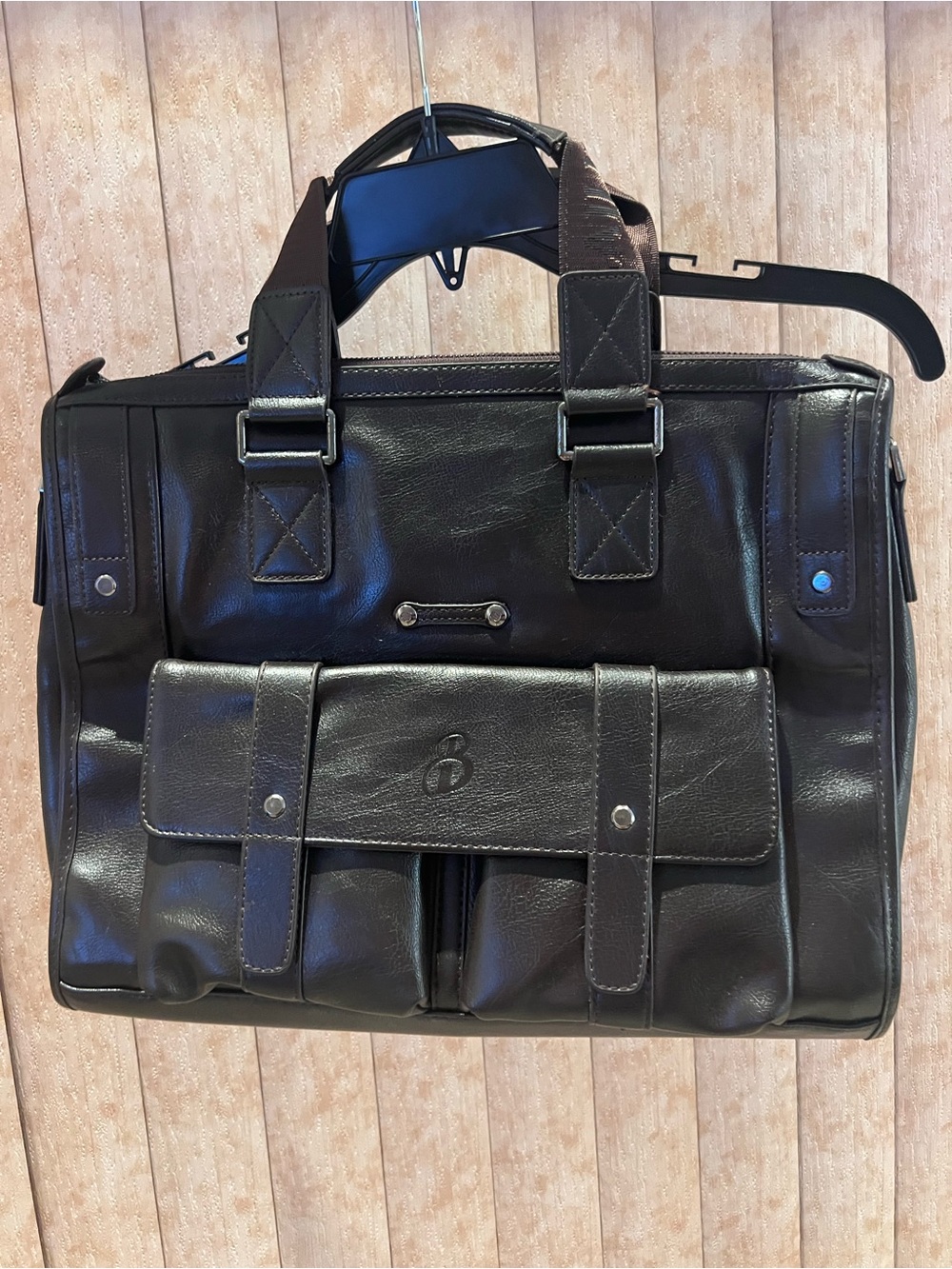 Black Leather Briefcase Messenger Bag